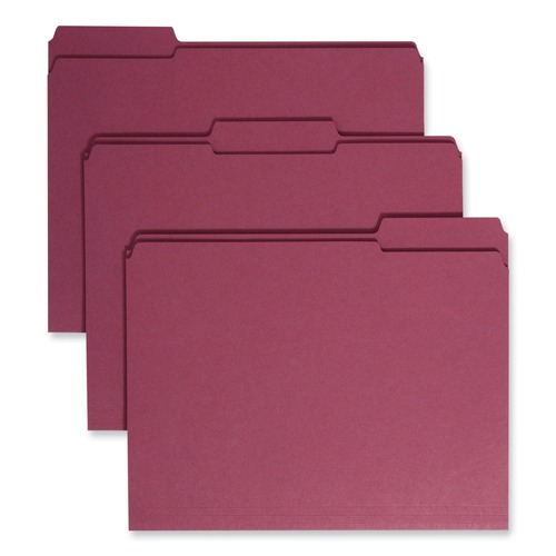File Folders | Smead 13084 1/3-Cut Tabs Assorted Letter Size 0.75 in. Expansion Reinforced Top Tab Colored File Folders - Maroon (100/Box) image number 0
