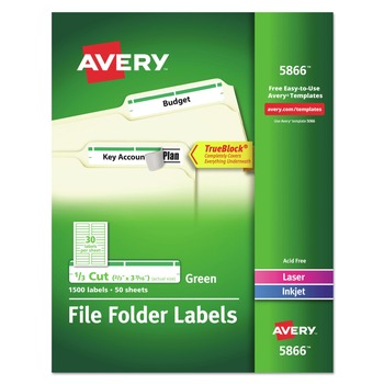 Avery 05866 0.66 in. x 3.44 in. Permanent TrueBlock File Folder Labels with Sure Feed Technology - White (50 Sheets/Box)