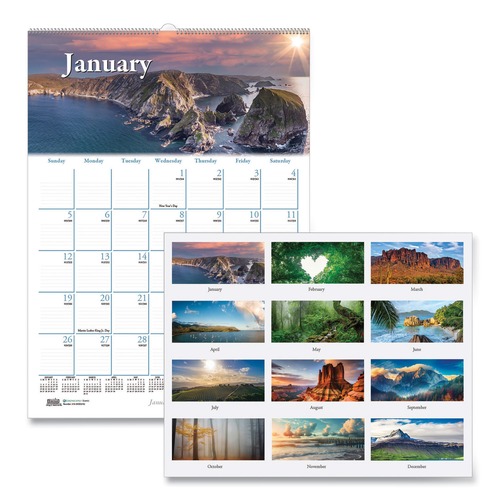 Bulletin Boards | House of Doolittle 378 12-Month Jan to Dec 2025 12 in. x 16.5 in. Scenic Beauty Photography Earthscapes Recycled Monthly Wall Calendar - White Sheets image number 0