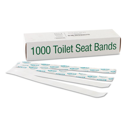 Just Launched | Bagcraft 300591 Sani/Shield Printed 16 in. x 1.5 in. Toilet Seat Band - Deep Blue/White (1000/Carton) image number 0