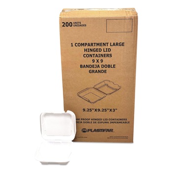  | Plastifar 12084 9 in. x 10 in. x 3 in. Foam Hinged Lid Containers - White (200/Carton)