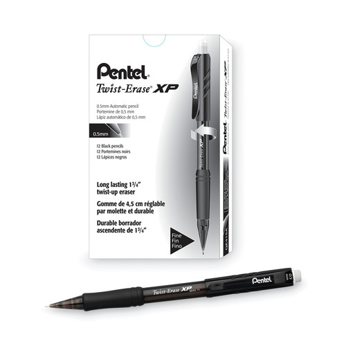 Pens | Pentel QE415A Twist-Erase EXPRESS 0.5 millimeter HB (No. 2) Mechanical Pencil - Black Lead/Barrel (1-Dozen) image number 0