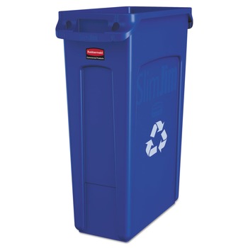 TRASH WASTE BINS | Rubbermaid Commercial FG354007BLUE 23 Gallon Slim Jim Recycling Plastic Container with Venting Channels - Blue