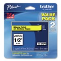 Tapes | Brother P-Touch TZE6312PK Tze Standard Adhesive Laminated Labeling Tape, 0.47-in X 26.2 Ft, Black On Yellow, 2/pack image number 0
