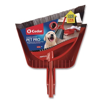 BROOMS | O-Cedar 168020EA 48 in. Handle PowerCorner Pet Pro Broom and Step-On Dust Pan - Red/Black/Gray