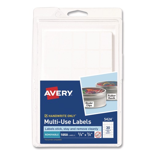 Labels | Avery 05424 0.63 in. x 0.88 in. Handwrite Only Removable Multi-Use Labels - White (30/Sheet, 35 Sheets/Pack) image number 0