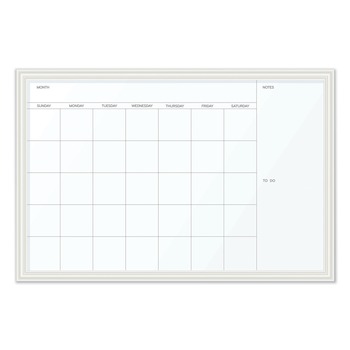 U Brands 2075U00-01 30 x 20 Magnetic Dry Erase Calendar with Decor Frame - White Surface/White Wood Frame