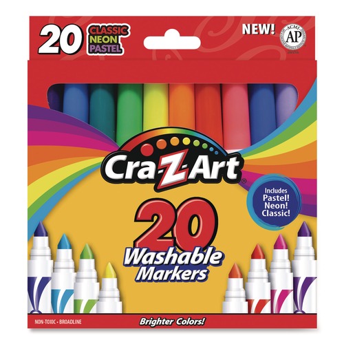 Washable Markers | Cra-Z-Art 44402WM20 Washable Broad Bullet Tip Markers - Assorted Classic/Neon/Pastel Colors (20/Set) image number 0