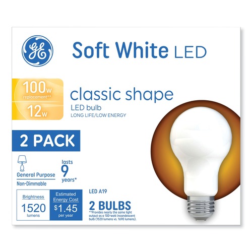 Office & Office Supplies | GE 93109188 12 Watts A19 Classic LED Non-Dim Light Bulb - Soft White (2/Pack) image number 0