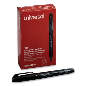 Universal UNV07071 Fine Bullet Tip Pen-Style Permanent Marker - Black (1 Dozen)
