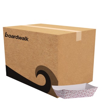 Boardwalk BWK30LAG040 3.78 in. x 4.3 in. x 1.08 in. 6 oz. Capacity Paper Food Baskets - Red/White (1000/Carton)