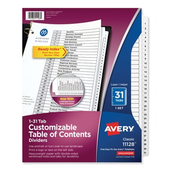 JUST LAUNCHED | Avery 11128 Ready Index 11 in. x 8.5 in. 31-Tab Customizable TOC 1 to 31 Tab Dividers - Black/White (1-Set)