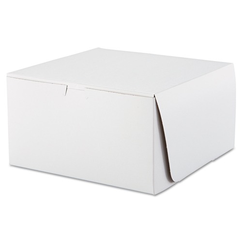 Food Trays, Containers, and Lids | SCT SCH 0977 10 in. x 10 in. x 5.5 in. Paper One-Piece Non-Window Bakery Boxes - White (100/Carton) image number 0