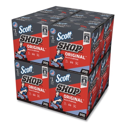 Paper Towels and Napkins | Scott 75190 9 in. x 12 in. 1-Ply Shop Towels Original - Unscented/Blue (200/Box) image number 0
