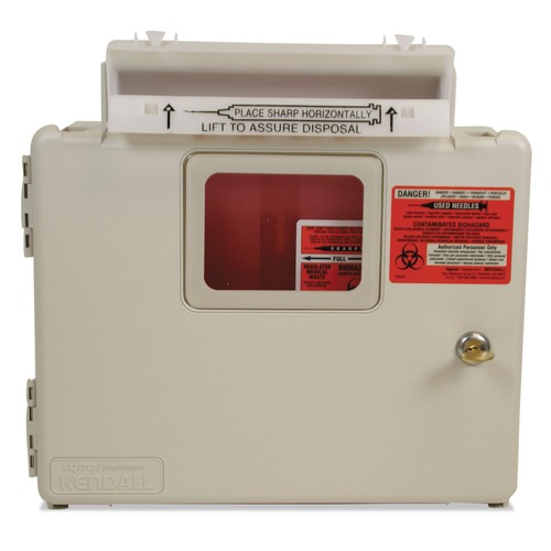 Safety & First Aid | Covidien SWMU000609 5 quart ABS Plastic In-Room Locking Wall Mount Sharps Container Cabinet System - Beige image number 0
