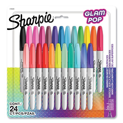 Permanent Markers | Sharpie 2185229 Fine Tip Permanent Markes - Assorted 80s Glam Colors (24/Pack) image number 0