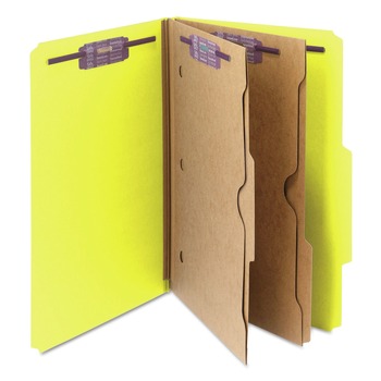 Smead 19084 6 SafeSHIELD Fasteners 2 Dividers Legal Size 6-Section Pressboard Top Tab Pocket Classification Folders - Yellow (10/Box)