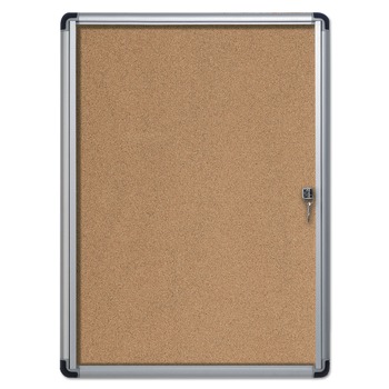 BULLETIN BOARDS | MasterVision VT630101690 28 in. x 38 in. Slim-Line Enclosed Cork Bulletin Board with One Door - Tan Surface/Satin Aluminum Frame
