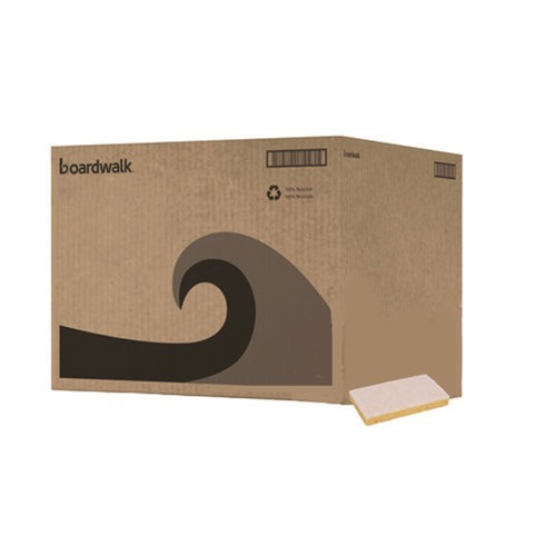 Cleaning Tools | Boardwalk 63BWK LD 0.7 in. Thick 3.6 in. x 6.1 in. Individually Wrapped Light Duty Scrubbing Sponge - Yellow/White (20/Carton) image number 0