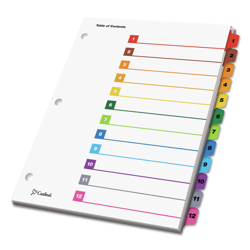 Binders | Cardinal 61218 11 x 8.5 OneStep Printable Table of Contents and 1 to 12 Dividers - White/Assorted Tabs (12/Set) image number 0