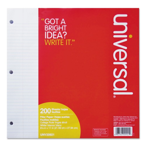 Notebooks & Pads | Universal UNV20921 8.5 in. x 11 in. 3-Hole Filler Paper - Medium/College Rule (200/Pack) image number 0