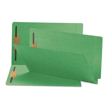 Smead 28140 0.75 in. Expansion Heavyweight Colored End Tab Fastener Folders - Green Exterior/Legal Size (50/Box)