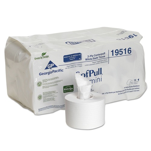 Just Launched | Georgia Pacific Professional 19516 2-Ply SofPull Mini Centerpull Septic Safe Bath Tissue - White (16 Rolls/Carton) image number 0