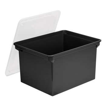 FILING AND FOLDERS | Storex 61528U01C 18.5 in. x 14.25 in. x 10.88 in. Plastic Letter/Legal File Tote - Black/Clear