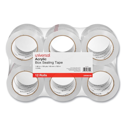 Tapes | Universal UNV66100 3 in. Core 1.88 in. x 109 yds. Deluxe General-Purpose Acrylic Box Sealing Tape - Clear (12/Pack) image number 0