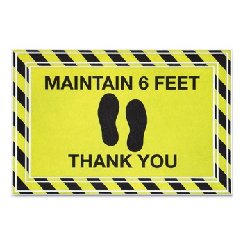 Apache Mills 3984528782X3 24 in. x 36 in. Maintain 6 Feet Thank You Message Floor Mats - Black/Yellow