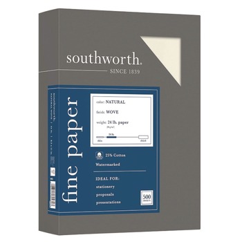 Southworth 404NC 8.5 in. x 11 in. 24 lb Bond Weight 25 Percent Cotton Business Paper - Natural (500/Box)