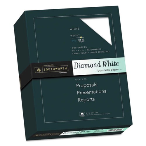 Copy & Printer Paper | Southworth 31-224-10 24 lbs. Bond Weight 95 Bright 25% Cotton Diamond 8.5 in. x 11 in. Business Paper - White (1/Box) image number 0