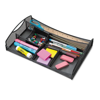 Safco 3262BL 13 in. x 8.75 in. x 2.75 in. 7 Compartments Onyx Steel Mesh Drawer Organizer - Black