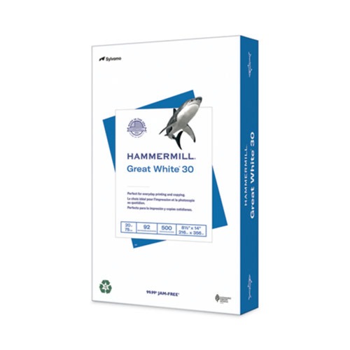 Copy & Printer Paper | Hammermill 86704 Great White 30 92 Bright 3 Hole 20 lbs. 8.5 in. x 11 in. Recycled Print Paper - White (500/Ream) image number 0