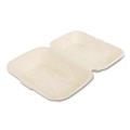 Food Trays, Containers, and Lids | Boardwalk BWKHINGE96NPFA 6 in. x 3 in. x 9 in. Bagasse PFAS-Free Hinged Lid Food Containers - Tan (250/Carton) image number 4
