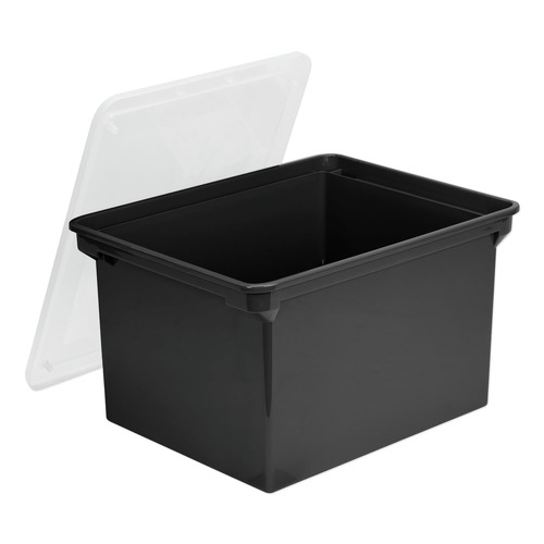 File Folders | Storex 61528U01C 18.5 in. x 14.25 in. x 10.88 in. Plastic Letter/Legal File Tote - Black/Clear image number 0