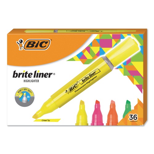 Highlighters | BIC BLMG36AST Brite Liner Tank-Style Chisel Tip Highlighter Value Pack - Assorted Colors (36-Piece/Pack) image number 0