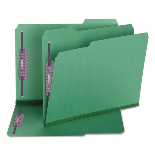 File Folders | Smead 14938 2 in. Expansion Colored Pressboard Folders with 2 SafeSHIELD Coated Fasteners - Letter Size/Green (25/Box) image number 0