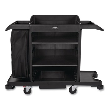 Rubbermaid Commercial 2202581 24.4 in. x 62.4 in. x 49 in. Full-Size 3-Shelf Housekeeping Cart - Black