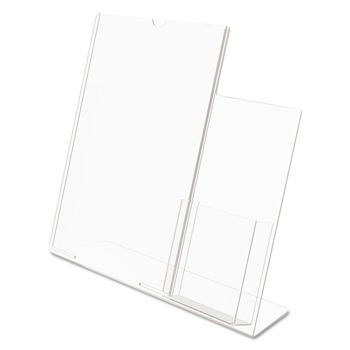 Deflecto 599401 Superior Image 13.5 in. W x 4.25 in. D x 10.88 in. H Slanted Sign Holder with Side Pocket - Clear