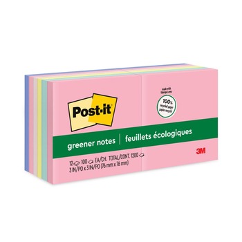 Post-it Greener Notes 654-RP-A 3 in. x 3 in. Original Recycled Note Pads - Sweet Sprinkles Collection Colors (100 Sheets/Pad, 12 Pads/Pack)