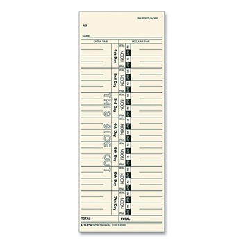 RECORDKEEPING AND FORMS | TOPS 1256 3.5 x 9 One Side Time Clock Cards Replacement for 10-800292 (500/Box)