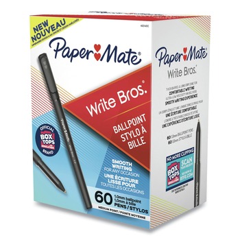 Paper Mate 4621401C 1 mm Write Bros. Medium Ballpoint Stick Pen Value Pack - Black Ink/Black Barrel (60/Pack)