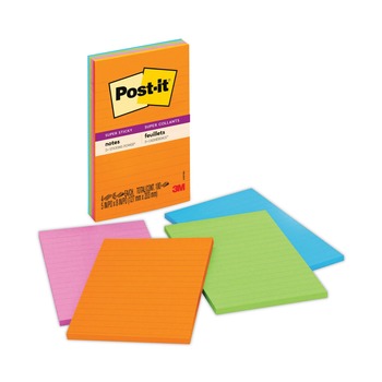  | Post-it Notes Super Sticky 5845-SSUC 5 in. x 8 in. Note Ruled Pads - Energy Boost Collection Colors (4/Pack)