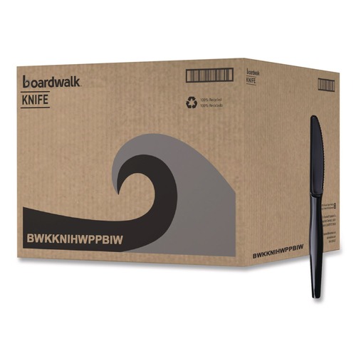 Cutlery | Boardwalk BWKKNIHWPPBIW Heavyweight Wrapped Polypropylene Knife - Black (1000/Carton) image number 0