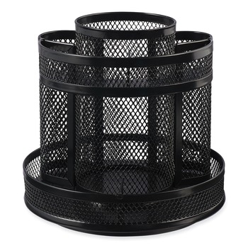 DESKTOP ORGANIZERS | Universal UNV20022 6.5 in. Diameter x 6.13 in. Height 8 Compartments Metal Mesh Rotating Desktop Organizer - Black