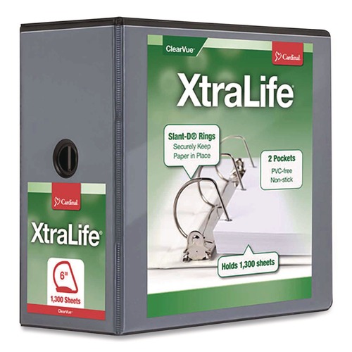 Binders | Cardinal 26361 11 in. x 8.5 in. 6 in. Capacity 3 Rings XtraLife ClearVue Non-Stick Slant-D Ring Binder - Black image number 0