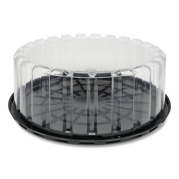Pactiv Corp. YEH899020000 10 in. x 10 in. x 3.38 in. Round ShowCake 2-Part Cake Container - Clear/Black (90/Carton)