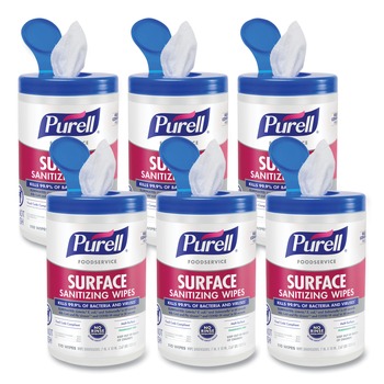 PURELL 9341-06 1-Ply 10 in. x 7 in. Fragrance-Free Foodservice Surface Sanitizing Wipes - White (6/Carton)