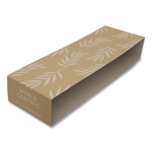 Food Trays, Containers, and Lids | World Centric SLPATR60 7.5 in. x 10 in. x 3.25 in. Leaf Design Paper Fiber Container Sleeves - Natural (800/Carton) image number 0